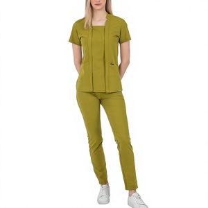 Women's Olive Green <b>Scrub</b> <b>Set</b> Polyester Woven Hospital Uniform Pants and Top <b>Set</b> for Medical Use - Product Image 1