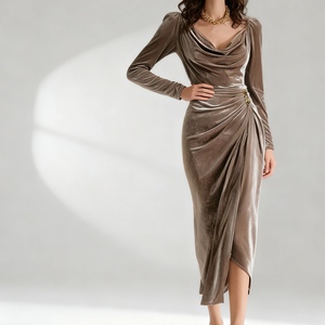 Robes longues plissées fendues en velours décontractées et sexy pour femmes – Nouvelle collection tendance - Product Image 2