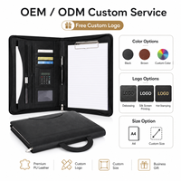 Portafolio de Cuero A4 con Cierre y Asa, Calculadora, Portapapeles, Bolsa de Documentos de Cuero PU Encerado Premium para Reuniones, con Logotipo Personalizado