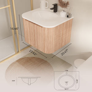 Envío Gratis a EE. UU. Tocador de Baño de Lujo con Lavabo Diseño Moderno Mueble de Baño Redondo de 60 cm para Lavamanos Montado en la Pared - Product Image 2