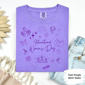T-shirt da donna Comfort Colors viola a maniche corte con scollo rotondo stampata Giornata Internazionale della Donna Feminista Girl Power Casual Primavera - Product Image 1