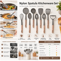Ensemble d'ustensiles de cuisine en nylon avec logo personnalisé, OEM ODM, spatules en nylon résistantes à la chaleur, ustensiles de cuisine à marque privée, outils de cuisson