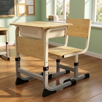 Ensemble table et chaise de bureau moderne en bambou réglable en hauteur, écologique, pour l'école, la maison ou le bureau, avec rangement, confortable