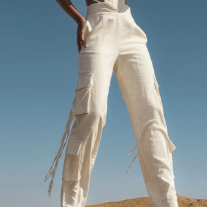 Abiti alla moda estivi Casual a <span class=keywords><strong>vita</strong></span> <span class=keywords><strong>alta</strong></span> da <span class=keywords><strong>donna</strong></span> con 6 tasche bianco da lavoro Casual <span class=keywords><strong>pantaloni</strong></span> in bianco - Product Image 2