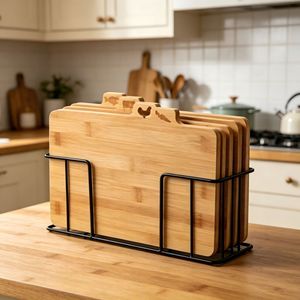 Ensemble de planches à découper en bambou, 4 pièces avec support de rangement, outil de cuisine, antibactérien, facile à nettoyer - Product Image 1