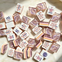Set Mahjong Amerika Kustom 160 Ubin Akrilik Mutiara Pink Ungu dengan Pola Bunga Timbul