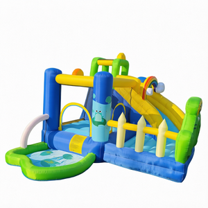 Château gonflable Frog Design 3x3m avec toboggan et <span class=keywords><strong>piscine</strong></span> pour enfants, capacité maximale 8 personnes, matériau PVC - Product Image 1