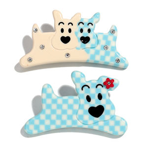 Dessin animé coréen mignon chiot <span class=keywords><strong>Image</strong></span> bleu damier strass <span class=keywords><strong>fleur</strong></span> visage souriant Animal acrylique chien broche pour <span class=keywords><strong>l</strong></span>'<span class=keywords><strong>amitié</strong></span> - Product Image 1