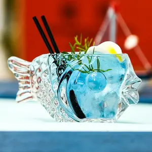 创意3D透明340毫升鱼形酒吧鸡尾酒杯派对厚重可爱冰沙碗杯