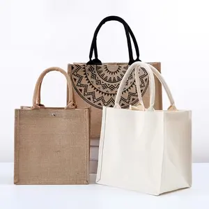 Bolsa DE LINO DE YUTE de arpillera reutilizable Natural Extra grande con impresión de logotipo personalizado promocional con logotipos estilo Vintage Bsci