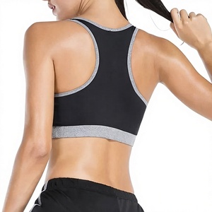 Women Black Pink Trim Sports Bra Scoop Neck Racerback Medium Support Yoga Workout Breathable <b>Top</b> Fitness Sports Bra - Product Image 5