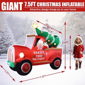 Camion gonflable de Noël rouge de 7 pieds, résistant aux intempéries, avec Père Noël livrant un sapin de Noël, décorations de fête illuminées par LED - Product Image 2