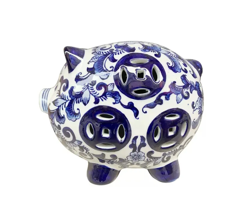 Grosir Modern biru dan putih keramik Dekorasi babi porselen celengan