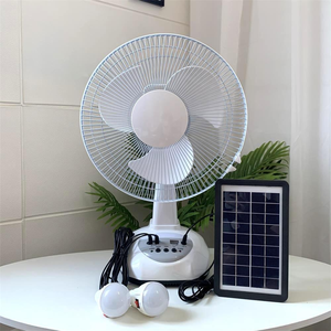 Ventilador de mesa recargable solar portátil de 12 pulgadas con función de Banco de energía Ventilador de mesa de rotación Usb con lámpara Led para el hogar - Product Image 1