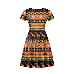 <span class=keywords><strong>Abito</strong></span> Midi Estivo da Donna con Motivo Azteco, Design Tribale Etnico, Elegante e Casual, Vestito a T-Shirt a Maniche Corte, Aderente e <span class=keywords><strong>Svasato</strong></span> - Product Image 4