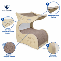 Tour pour chat sculpturale avec structure en contreplaqué, découpes en forme de silhouette de chat, plateforme moquettée, mobilier d'intérieur, vente en gros