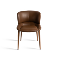 Chaise de salle à manger moderne en gros, cuir PU marron et pieds en bois, durable, super confortable, pour la maison et l'hôtellerie