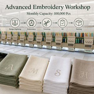Serviettes en lin personnalisées avec logo, serviettes monogrammées <span class=keywords><strong>pour</strong></span> fête, <span class=keywords><strong>mariage</strong></span>, broderie sur la surface, 100% lin - Product Image 3