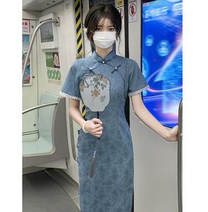 Ecoparty verano mejorado estilo chino nacional <span class=keywords><strong>azul</strong></span> Cheongsam vestido temperamento elegante Retro Delgado tradicional Tarde Qing <span class=keywords><strong>Qipao</strong></span> - Product Image 3