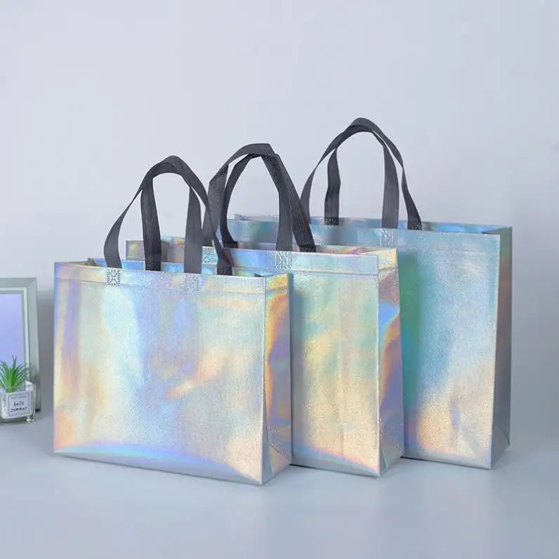 2024 yeni tasarım özelleştirilmiş lazer yüzey renkli Logo nokta dokunmamış alışveriş çantası yeniden kullanılabilir ve geri dönüşümlü Tote çanta