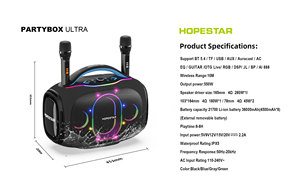 Caixa de Som Portátil HOPESTAR PARTY ULTRA 550W com Bateria de 10000mAh, Microfone Integrado, LED RGB e IPX-6 à Prova d'Água para Karaokê ao Ar Livre - Product Image 4
