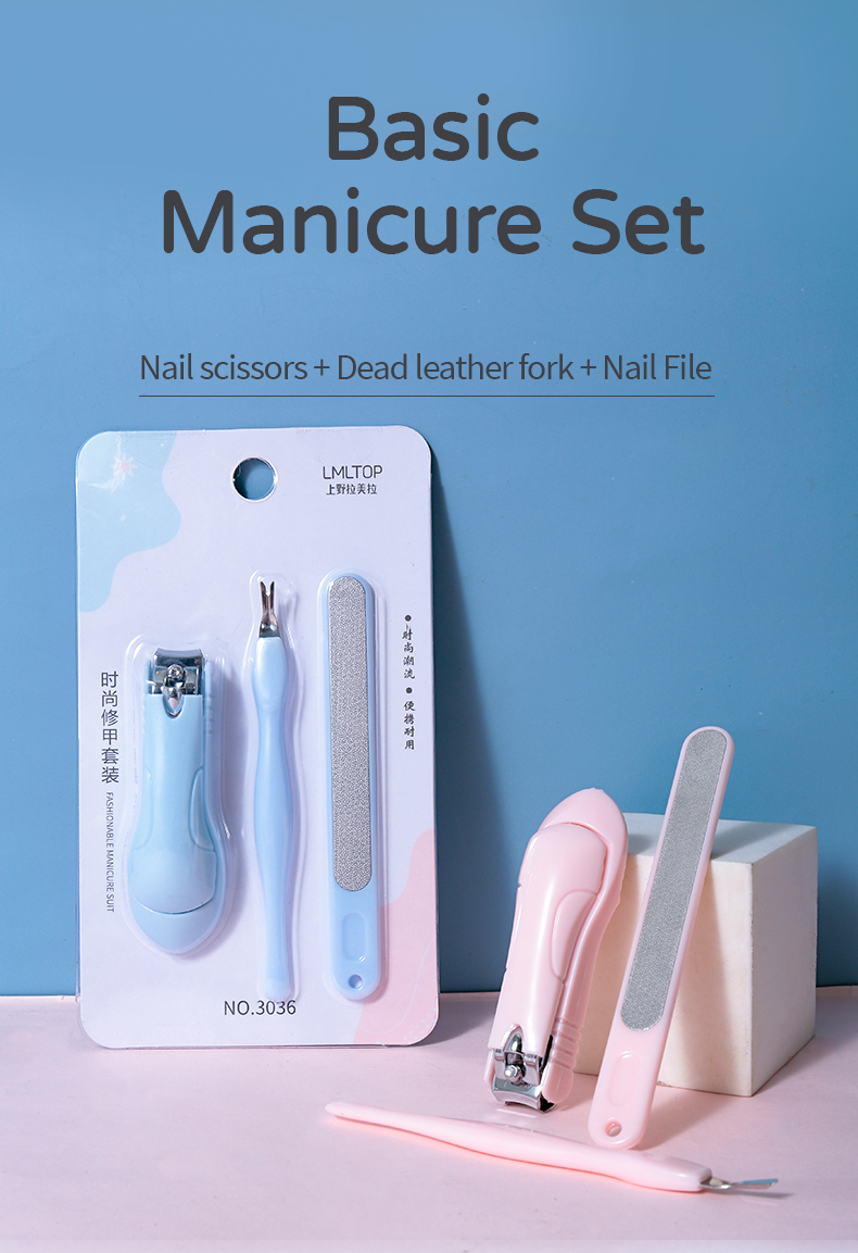 Lameila Complete Simple Stainless Steel Sharp Nail Care Tools Travel Women Good Handle 3pcs Nail Manicure Care Pedicure Set 3036