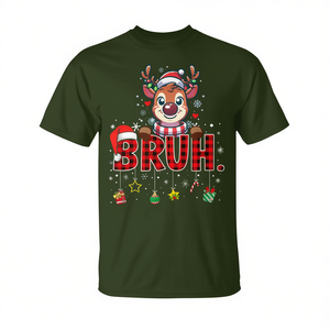 Camiseta de manga corta con estampado digital de cuello redondo unisex para adultos, con diseño de renos navideños para celebraciones familiares. - Product Image 2