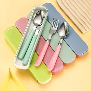 GEMEI Colorful Forks and Spoons Home Kitchen or Restaurant Food Grade Stainless Steel Cutlery Plastic Handle Silverware Set