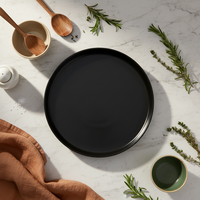 Service de table en grès noir Guangda |   Vaisselle de luxe avec assiettes et tasses |   Résistant à la chaleur, compatible lave-vaisselle, écologique