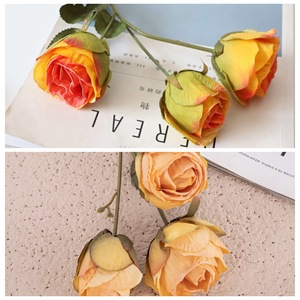 Bouquet de roses artificielles CallaFloral jaunes et oranges, réalistes, pour mariage et décoration intérieure, lot de 3 pièces - Product Image 3