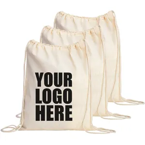 Sympathy Custom Logo Printed Natural Reusable Bag Sports School Canvas Cotton Fabric Drawstring Backpack Bag