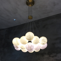 Lustre en cuivre et albâtre de luxe américain, modèle de lampe suspendue décorative pour villa, salon, salle à manger, éclairage suspendu pour la maison
