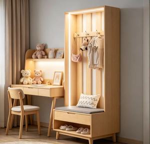 Modern Solid Wood Entryway <b>Bench</b> With Hooks And <b>Shoe</b> Storage Scandinavian Style Furniture For Home Use - Product Image 4