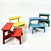 Tabouret à 2 marches en bois massif au design moderne et coloré pour enfants, idéal pour la cuisine, la salle de bain et la chambre à coucher