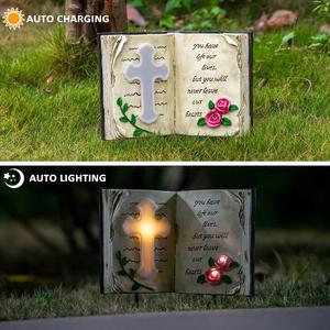 Luces Solares de Resina para Jardín con Cruz Bíblica, Decoraciones Impermeables para Tumbas, Regalos Conmemorativos para Cementerios - Product Image 5