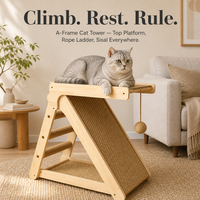 Arbre à chat avec plateforme d'observation, griffoir en sisal à double surface, échelle à cordes inclinée pour l'escalade, en bois de pin naturel