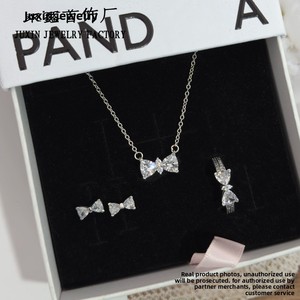 Conjunto de Collar, Pendientes y Anillo Pangadora con Lazo Electrochapado en Hierro para Mujer, Dulce Regalo para Novia - Product Image 2