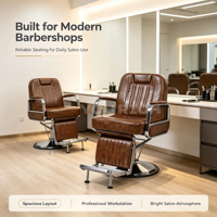 Sillón de Barbería Vintage Retro de Cuero PU Marrón, Hidráulico, Reclinable, Resistente, para Salón de Belleza, Escuela, con Rotación de 360 Grados