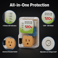 Protector de Voltaje de 120V, 20A, Estándar Americano, Protección Contra Sobrevoltaje y Bajo Voltaje, Protector para TV, Refrigerador y Electrodomésticos