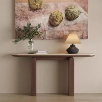 Table console moderne en bois massif avec plateau en marbre, finition noire, éclairage intégré, pour villa, salon, entrée