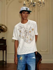 T-shirt Hip Hop a Maniche Corte Unisex, Design Ampio con Ricamo Stella e <span class=keywords><strong>Ragno</strong></span>, Stile Giovanile e Trendy per l'Estate - Product Image 3