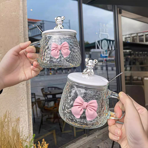 Caneca de Vidro para Café com Leite, Lembrança de Casamento Única e Fofa, para Uso em Casa ou Escritório, com Alça, Tampa e Colher - Product Image 4