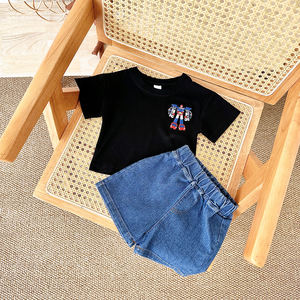 Set Pakaian Bayi Laki-laki Atasan Lengan Pendek Bordir Robot Kartun Kasual + Set Celana Pendek Denim Musim Panas 1-3 Tahun - Product Image 4