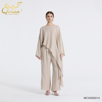 Ensemble décontracté 2 pièces musulman 2026 : Tunique asymétrique et pantalon large pour femme, tenue islamique coordonnée, style Dubaï
