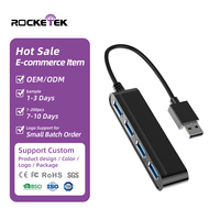 Adaptador Divisor USB-A de 4 Puertos Rocketek, USB 2.0 480Mbps, Hub USB para Windows, Mac OS, Linux, PC, Laptop, Computadora