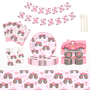 Platos, Vasos y Servilletas Desechables con Diseño de Vehículo Todoterreno Rosa DAMAI para Fiestas de Cumpleaños Infantiles - Product Image 1