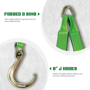 Sangle <span class=keywords><strong>de</strong></span> <span class=keywords><strong>remorquage</strong></span> 3 "X24" V Bridle Strap avec 8 "J Hook & Forged <span class=keywords><strong>Triangle</strong></span> D Ring pour <span class=keywords><strong>remorquage</strong></span> à plat - Product Image 3