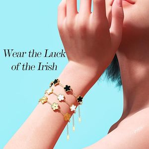 Bracciale in Acciaio al Titanio Placcato Oro con Quadrifoglio, Gioielli Trendy, Regalo di Compleanno per Donne - Product Image 5