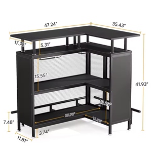 Barra de Bar en Forma de L Comercial, Mueble Esquinero para Mini Bar, Almacenamiento de Licores, Mueble de Metal y Madera para Hogar, <span class=keywords><strong>Pub</strong></span>, Hotel, Venta al por Mayor de Fábrica - Product Image 6