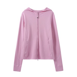 Otoño nuevo estilo 100% lana <span class=keywords><strong>fina</strong></span> <span class=keywords><strong>mujer</strong></span> <span class=keywords><strong>cremallera</strong></span> gorra <span class=keywords><strong>fina</strong></span> suéter Casual <span class=keywords><strong>sudadera</strong></span> de punto con capucha venta directa de fábrica - Product Image 4